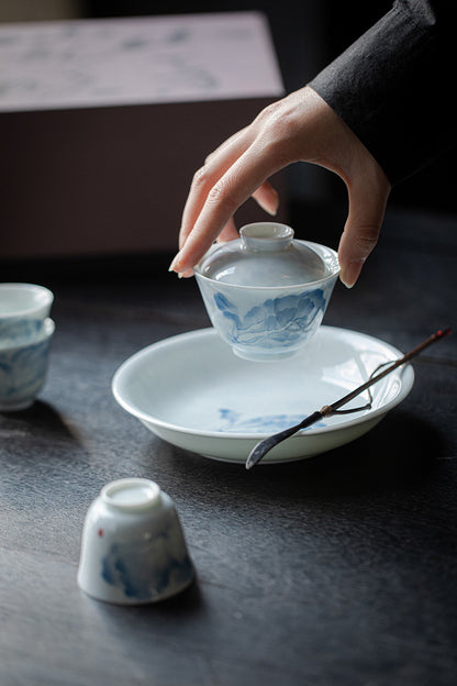 Gohobi White Porcelain Blue-and-White Cabbage Gaiwan