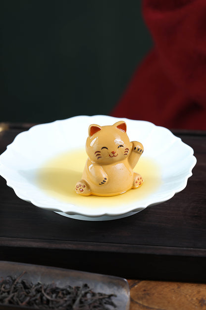 Gohobi Yixing Purple Clay Lucky Cat Tea Pet – Handmade Fortune Cat Tea Table Ornament