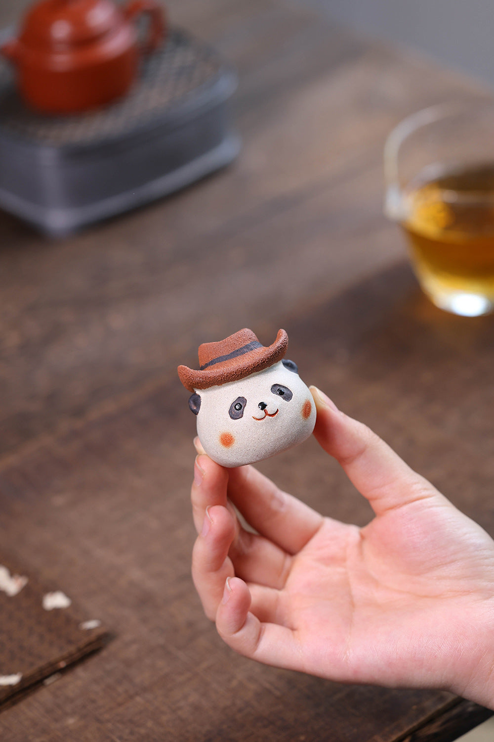 Gohobi Yixing Purple Clay Giant Panda Tea Pet – Handmade Tea Table Ornament
