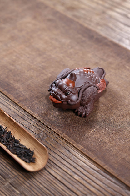 Gohobi Yixing Purple Clay Flame Golden Toad Tea Pet – Handmade Lucky Three-Legged Toad Ornament