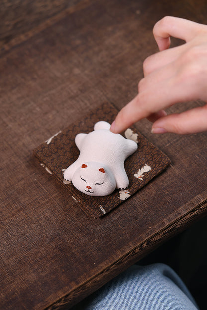 Gohobi Yixing Purple Clay Sleeping Cat Tea Pet – Handmade Lucky Cat Ornament