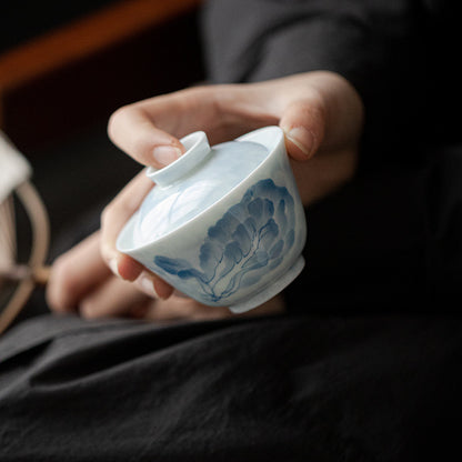 Gohobi White Porcelain Blue-and-White Cabbage Gaiwan
