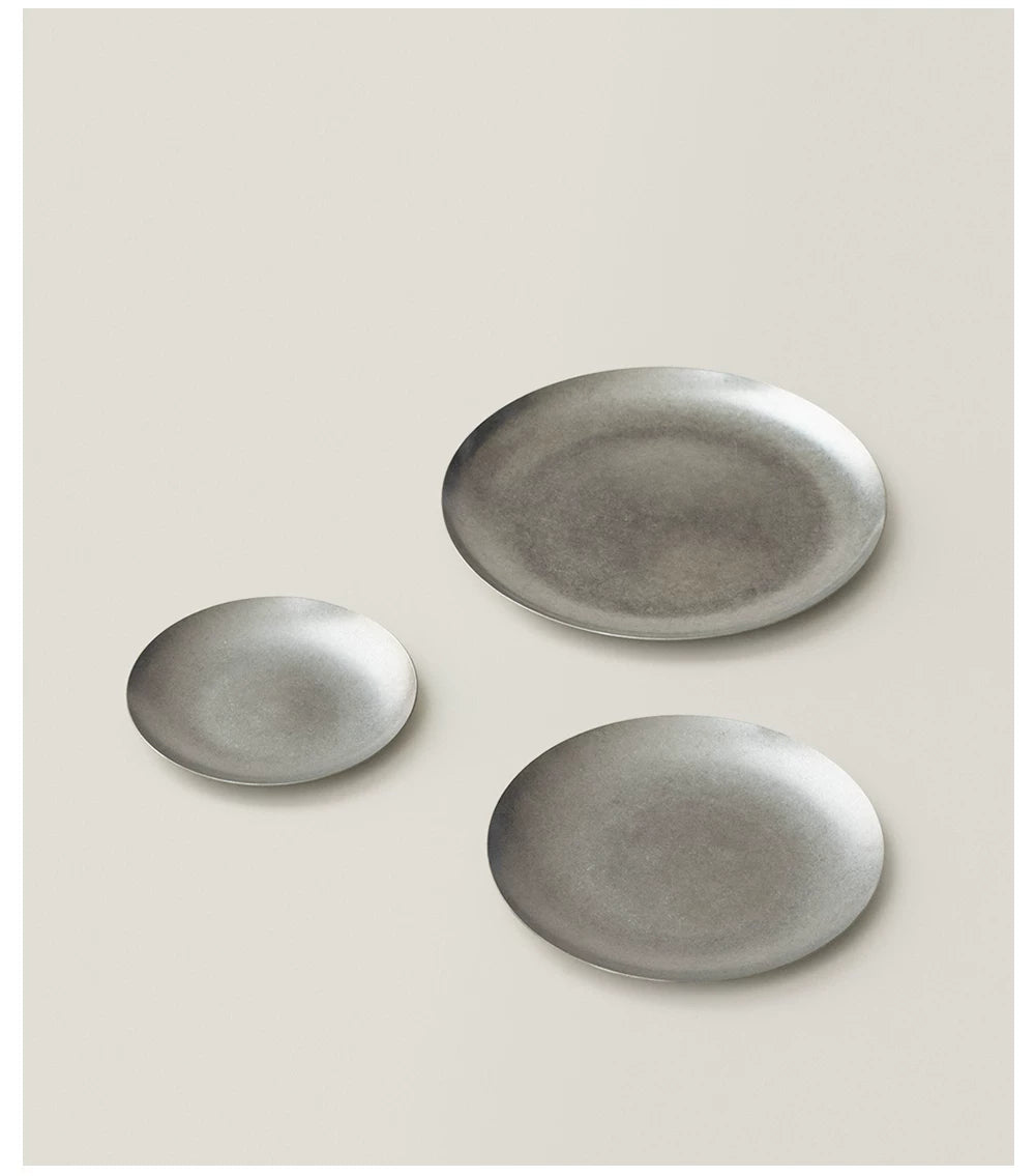Gohobi Minimal Stainless Steel Round Shallow Plate