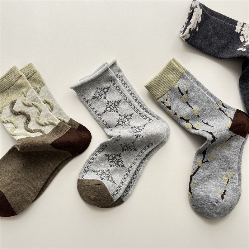 Gohobi Vintage Floral Wool Mid-Calf Socks