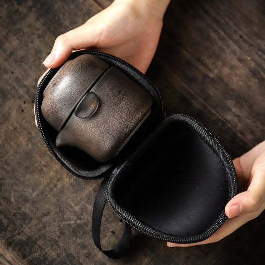 Gohobi Vintage Rustic Ceramic Travel Tea Set