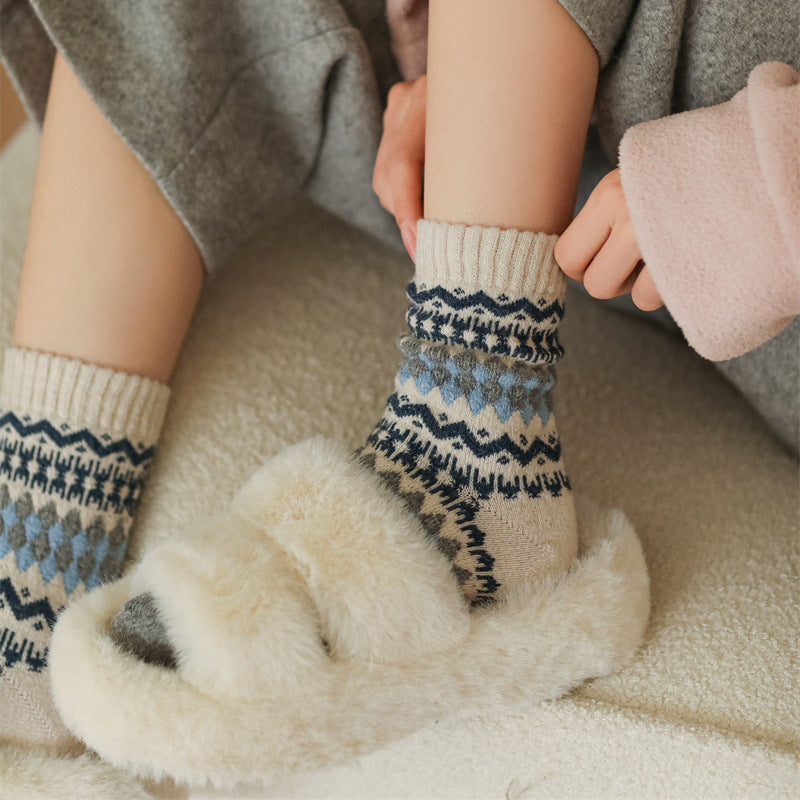 Gohobi Fair Isle Thick Wool Mid-Calf Socks