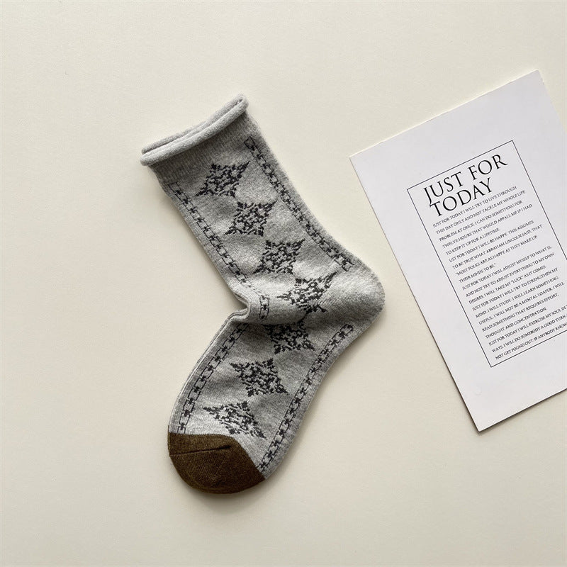 Gohobi Vintage Floral Wool Mid-Calf Socks