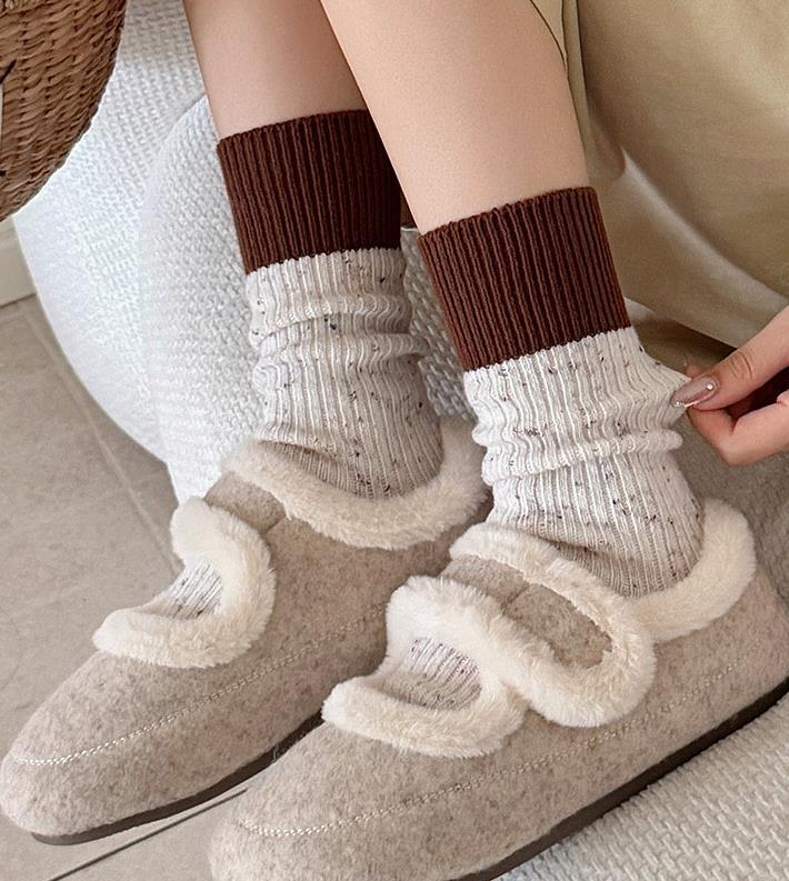 Gohobi Contrast Wool-Blend Thick Knit Socks