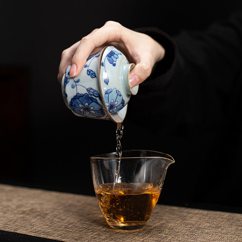 Gohobi Blue and White Lotus Gaiwan Three-Piece Set