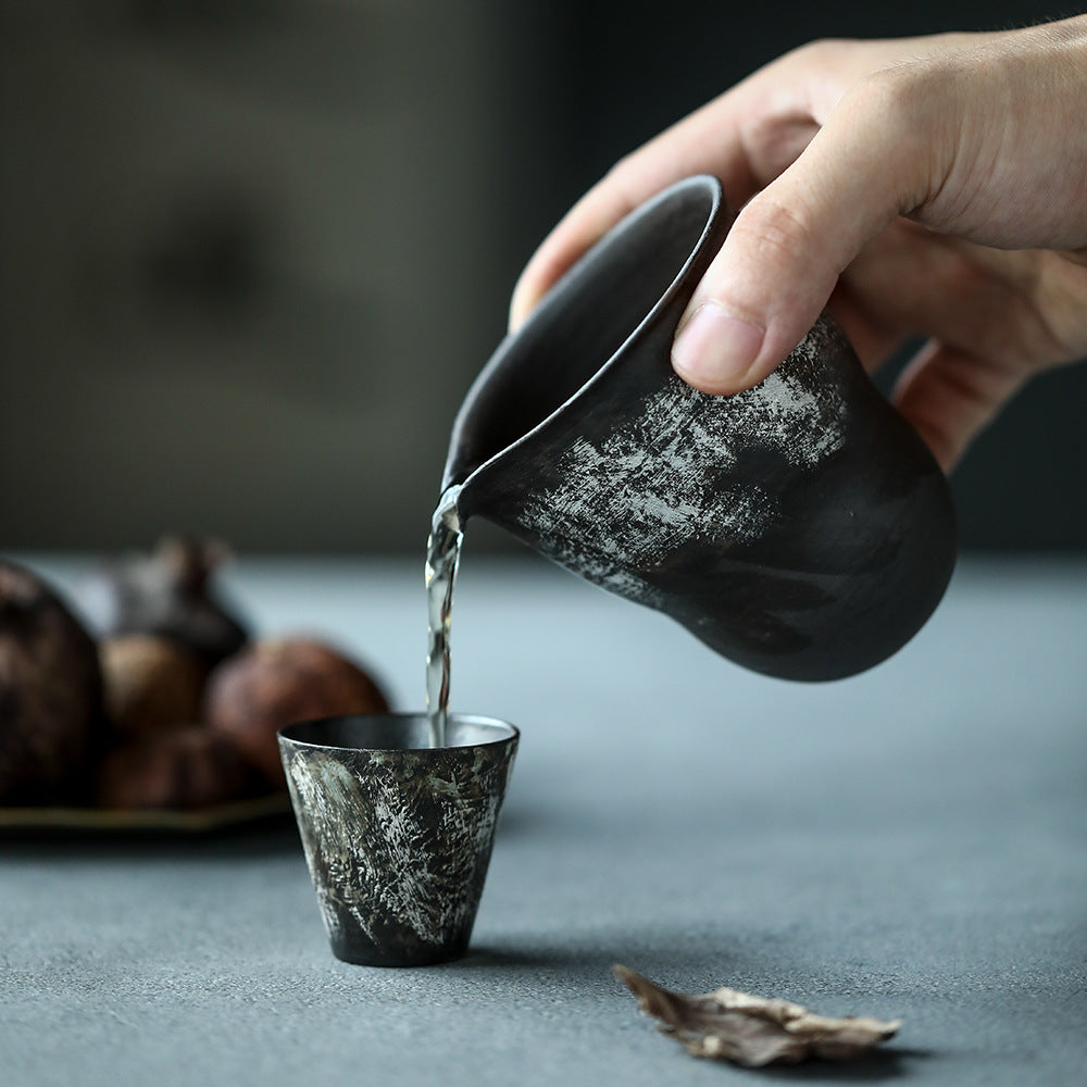 Gohobi Handmade Ceramic Silver Brushing Black Pitcher