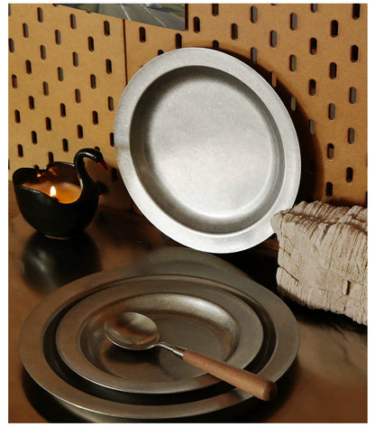 Gohobi Retro Stainless Steel Shallow Dessert Plate
