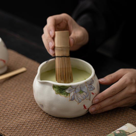 Fish play hand-painted matcha four-piece set imitation Song Dynasty ceramic tea dispenser tea set gift box matcha bowl Baibenli tea < unk >