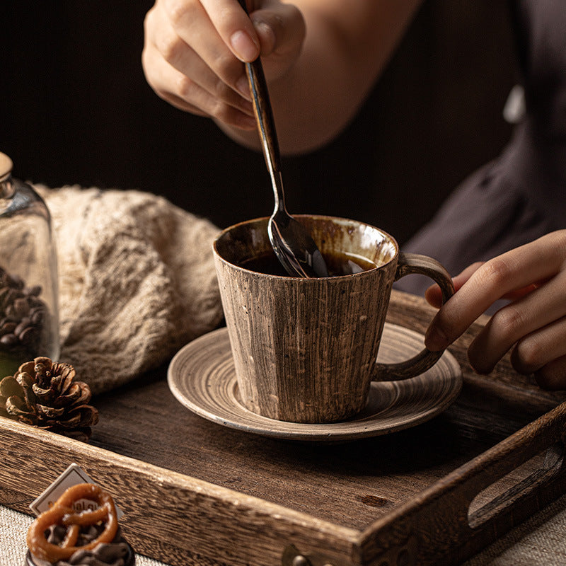 Gohobi Japanese Retro Ceramic Coffee Cup and Saucer Set
