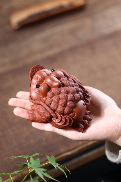 Gohobi Yixing Purple Clay Flame Golden Toad Tea Pet – Handmade Lucky Three-Legged Toad Ornament