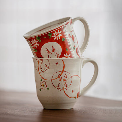 Gohobi Japanese Mino Ware Sakura Rabbit Mug Set