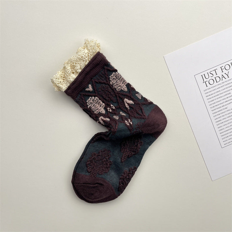 Gohobi Japanese Diamond Embossed Cashmere Mid-Calf Socks