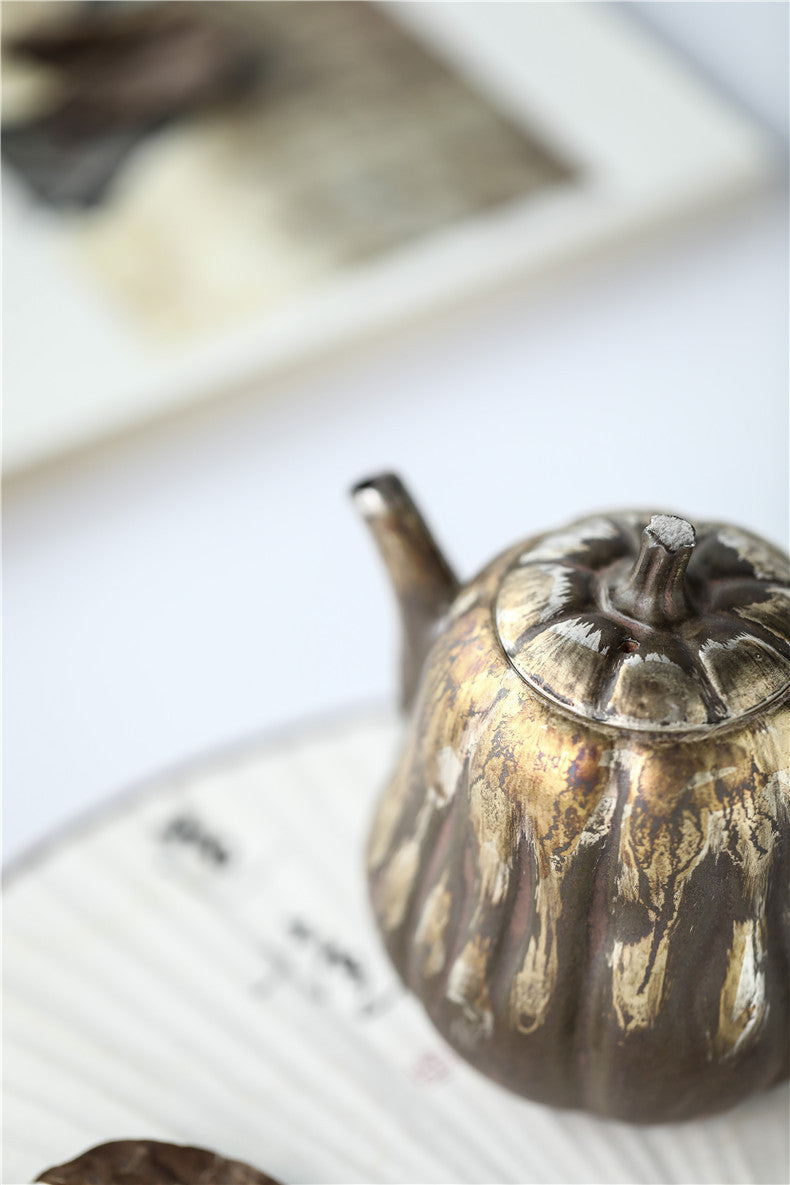 Gohobi Handmade Wooden-fired Golden Brown Teapot
