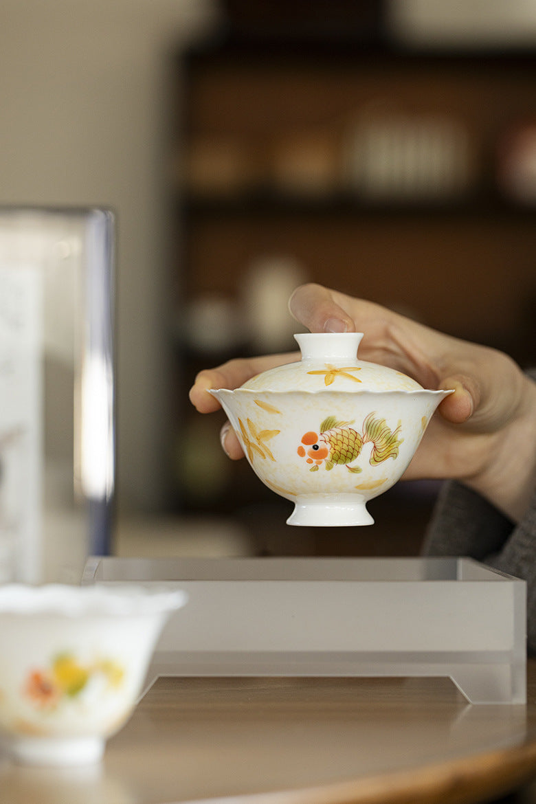 Gohobi Porcelain Hand-Painted Golden Fish Gaiwan
