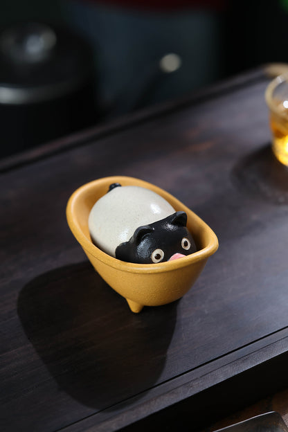 Gohobi Yixing Purple Clay Bamboo Rocking Chair Tea Pet – Handmade Tea Table Ornament