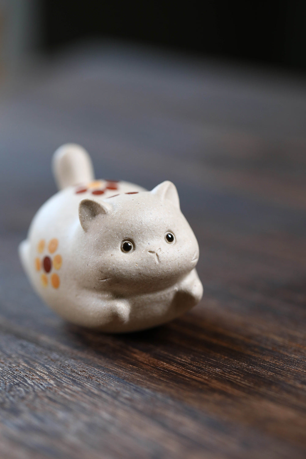 Gohobi Yixing Purple Clay Flower Cat Tea Pet – Handmade Lucky Cat Ornament