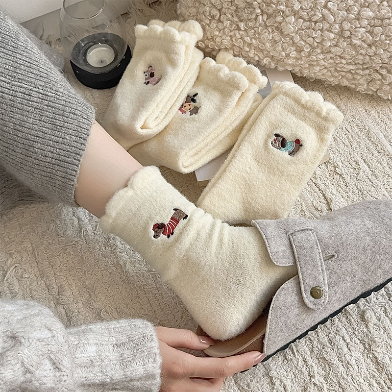 Gohobi Embroidered Puppy Plush Socks