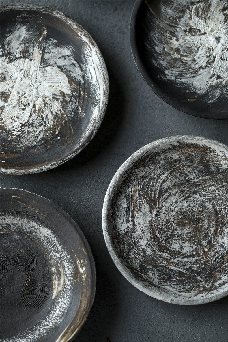 Gohobi Handmade Silver Brushing Black Serving Tray Teapot Tray Plate