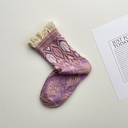 Gohobi Japanese Diamond Embossed Cashmere Mid-Calf Socks