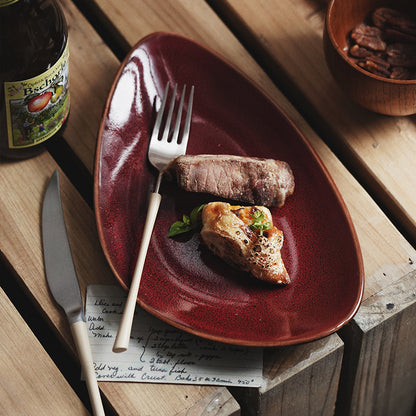 Gohobi Japanese Kiln-Glazed Irregular Oval Plate