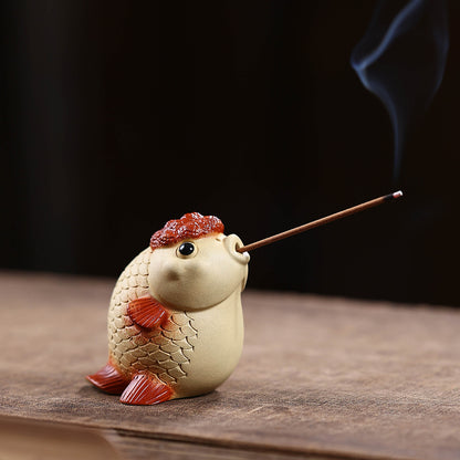 Gohobi Yixing Purple Clay Goldfish Tea Pet – Handmade Incense Holder Ornament