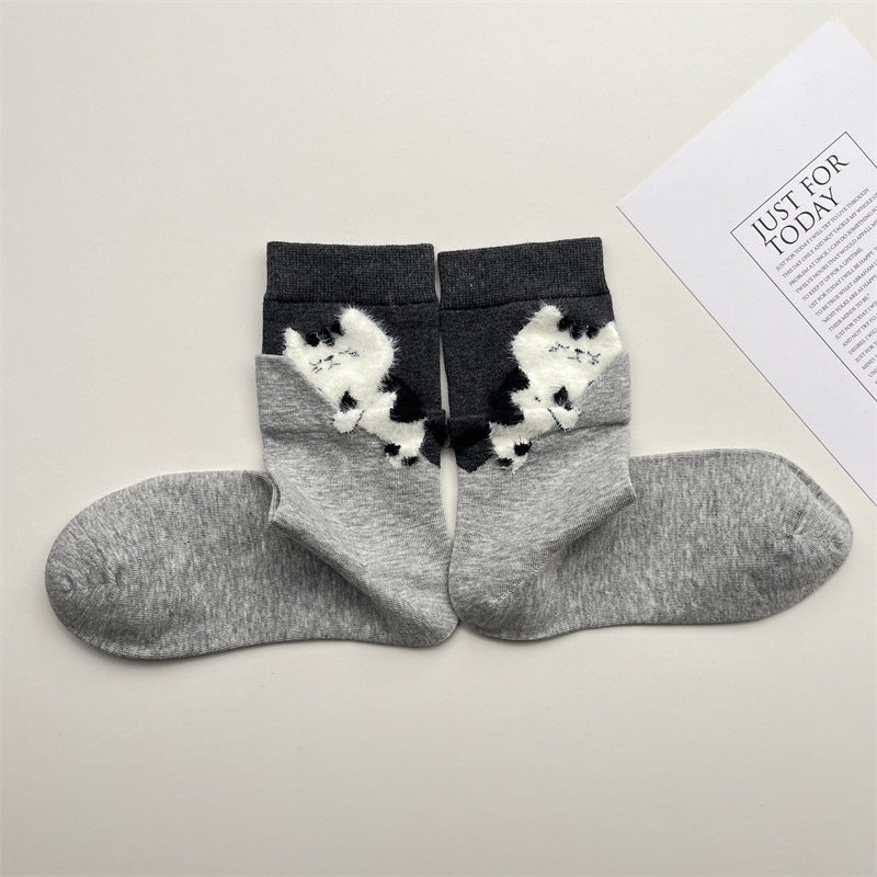 Gohobi Original Flocked Cat Design Mid-Calf Socks