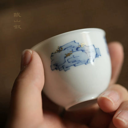 [賦山敘 x Gohobi] Gohobi Jingdezhen Hand-Painted Blue and White Mountain Teacup – Ruoshen Style Gongfu Tea Tasting Cup