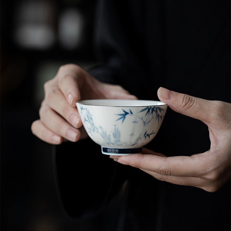 Gohobi Underglaze Blue Bamboo Brushstroke Tea Cup