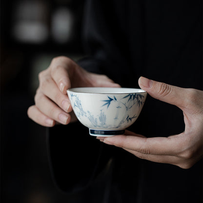 Gohobi Underglaze Blue Bamboo Brushstroke Tea Cup