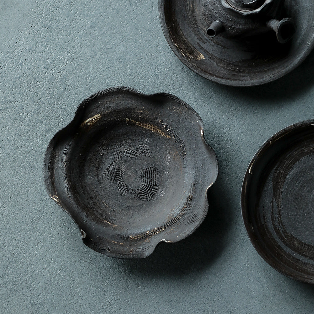 Gohobi Handmade Black Serving Tray Teapot Tray Plate