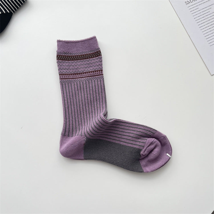 Gohobi Vintage Ribbed Knit Mid-Calf Socks