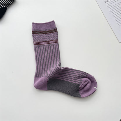 Gohobi Vintage Ribbed Knit Mid-Calf Socks