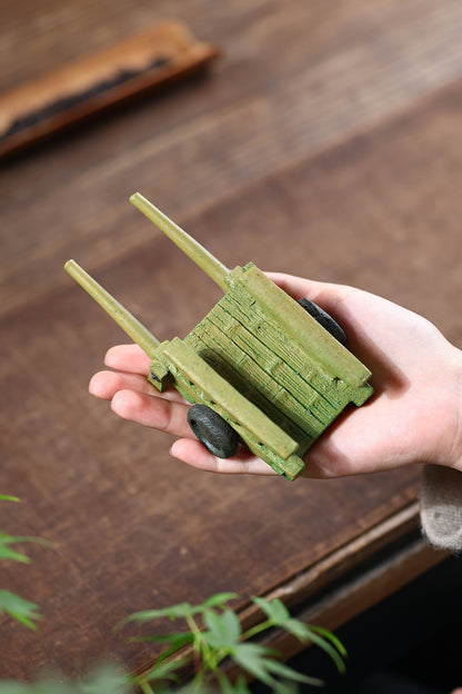 Gohobi Yixing Purple Clay Bamboo Trolley Tea Pet – Handmade Tea Table Ornament