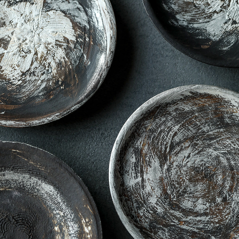 Gohobi Handmade Silver Brushing Black Serving Tray Teapot Tray Plate