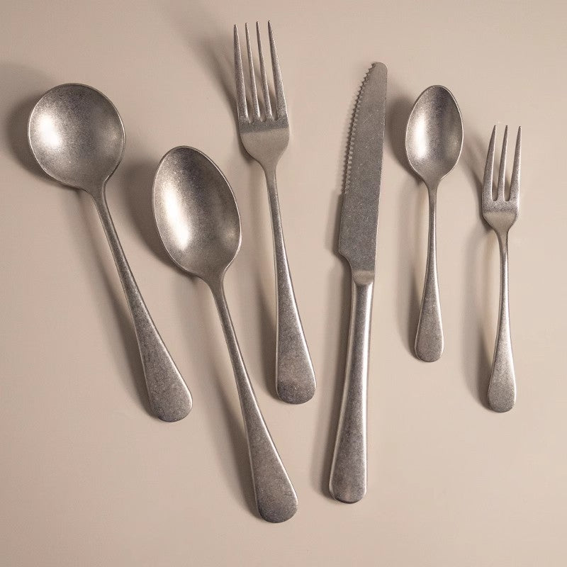 Gohobi A Set of 6 Pieces Stonewashed Stainless Steel Cutlery