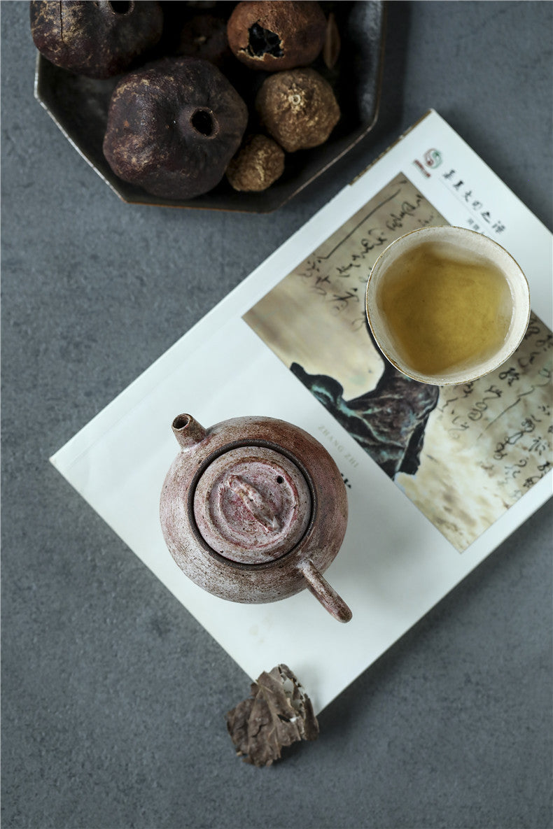 Gohobi Handmade Wooden-fired Pink Paint Teapot