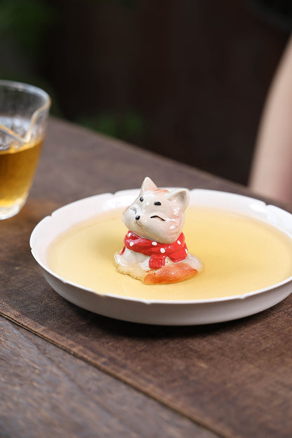 Gohobi Yixing Purple Clay Fox Cat Tea Pet – Hand-Painted Lucky Cat Ornament