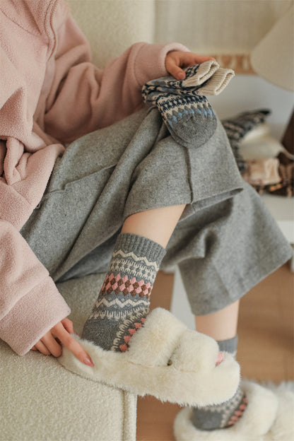 Gohobi Fair Isle Thick Wool Mid-Calf Socks