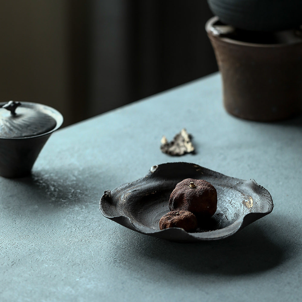 Gohobi Handmade Black Serving Tray Teapot Tray Plate
