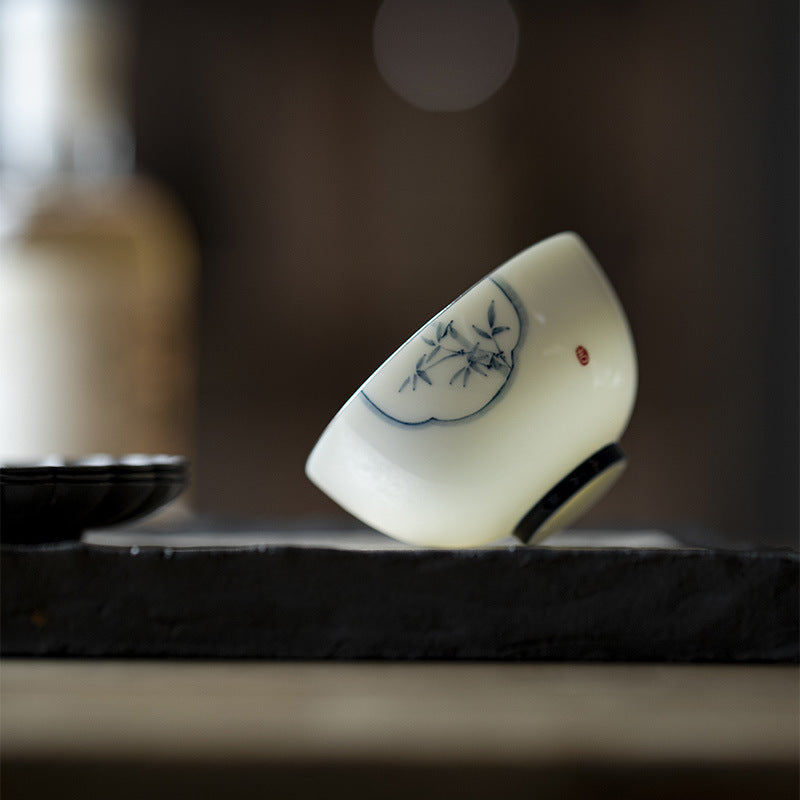 Gohobi Literati Hand-Painted Blue and White Bamboo Tea Cup