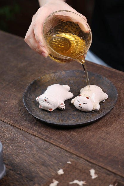 Gohobi Yixing Purple Clay Sleeping Cat Tea Pet – Handmade Lucky Cat Ornament