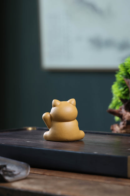 Gohobi Yixing Purple Clay Lucky Cat Tea Pet – Handmade Fortune Cat Tea Table Ornament