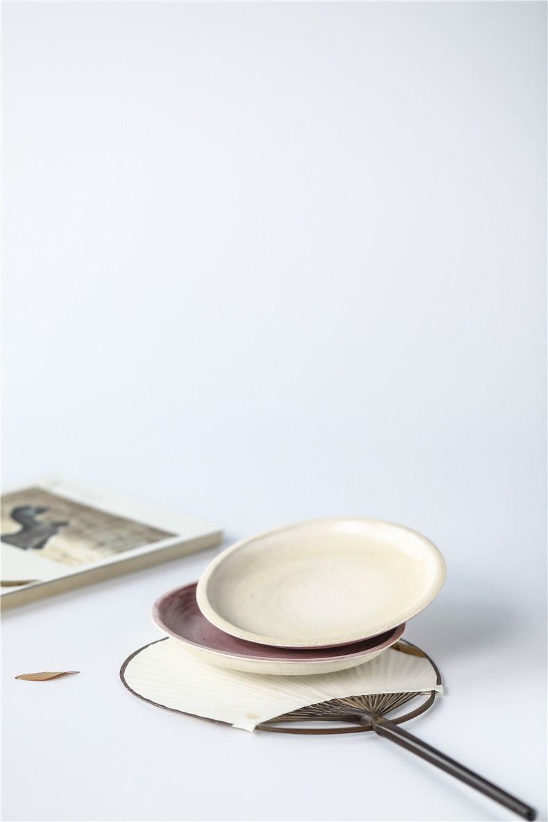 Gohobi Handmade White Brushing Pink Serving Tray Teapot Tray Plate