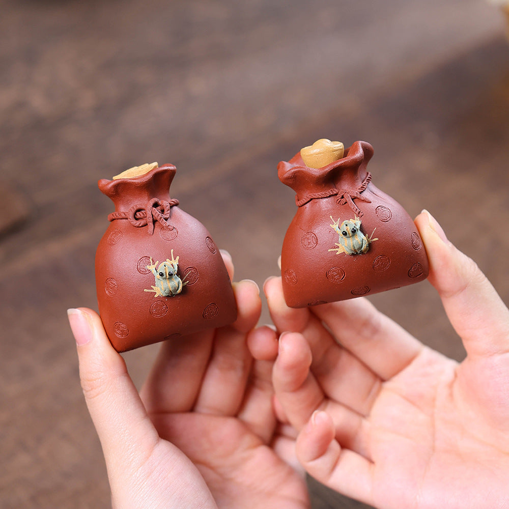 Gohobi Yixing Purple Clay Money Bag Frog Tea Pet – Handmade Lucky Ornament