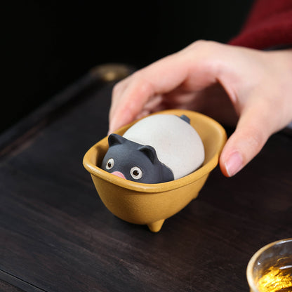 Gohobi Yixing Purple Clay Bamboo Rocking Chair Tea Pet – Handmade Tea Table Ornament