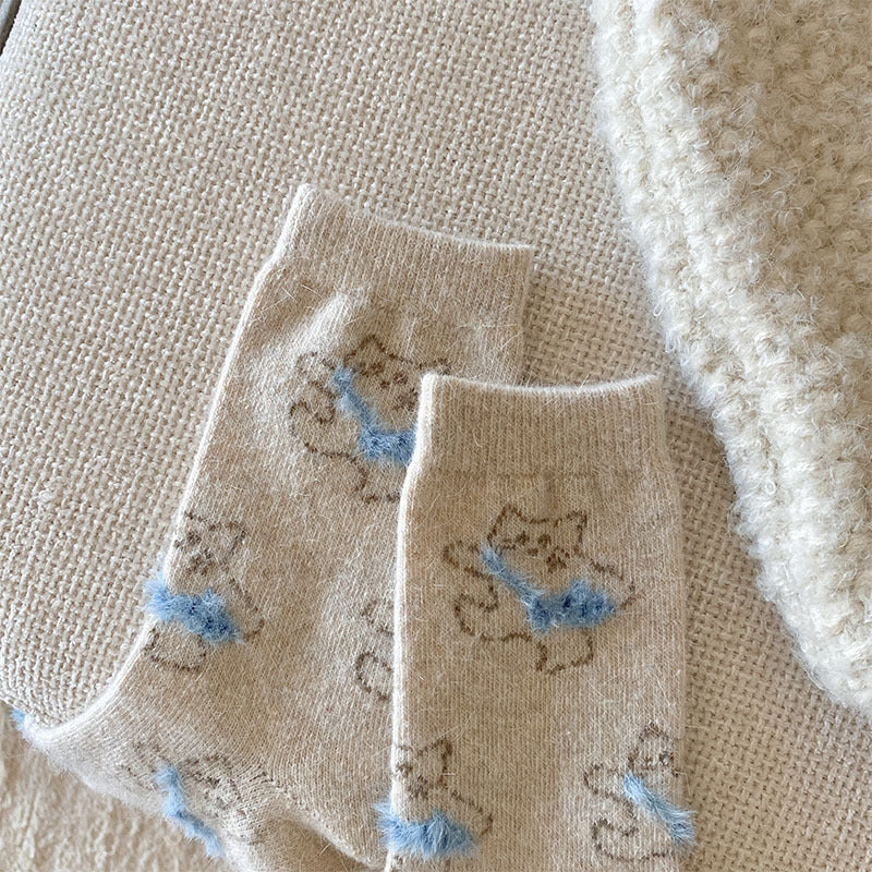 Gohobi Fleece-Lined Cat Print Winter Socks